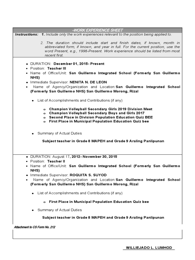 Work Experience Summary for Educators | PDF | Behavior Modification ...