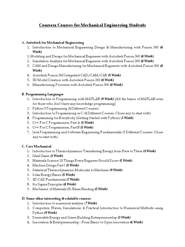 Coursera Mechanical Engineering Courses | PDF | Autodesk | Mechanical ...
