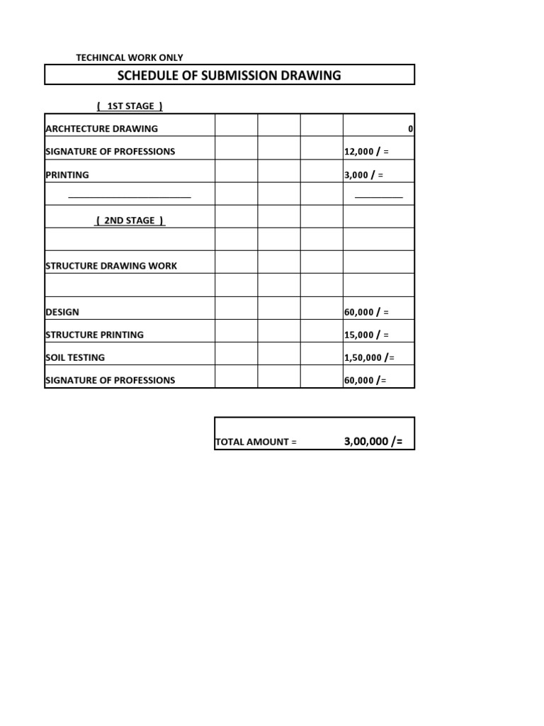 Submission Drawing Schedule Breakdown | PDF