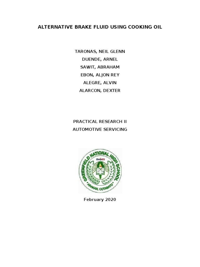 Alternative Brake Fluid PDF Experiment Brake