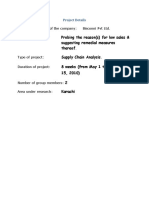 Probing The Reason(s) For Low Sales & Suggesting Remedial Measures Thereof. Supply Chain Analysis 8 Weeks (From May 1 To December 15, 2010) 2 Karachi