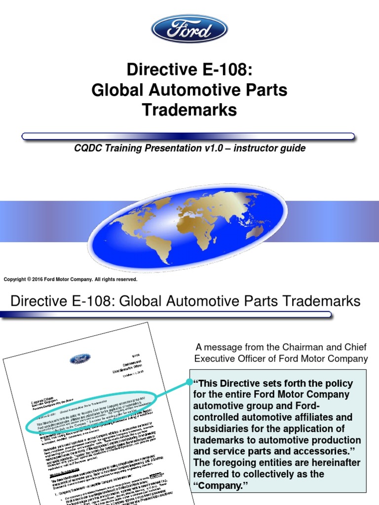 Directive E108 Global Automotive Parts Trademarks CQDC Training