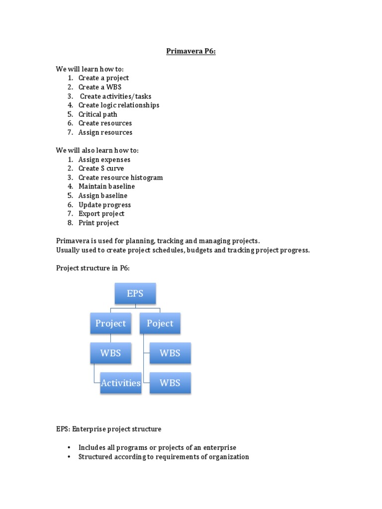 EPS Project WBS Activities Poject WBS WBS: Primavera P6 | PDF ...