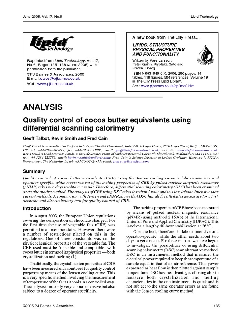 Quality Control of Cocoa Butter Equivalents Using DSC TCM 8 3660 PDF