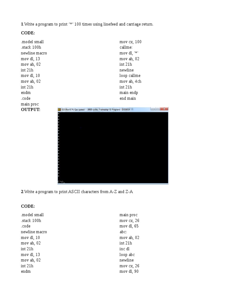1.write A Program To Print ' 100 Times Using Linefeed and Carriage ...