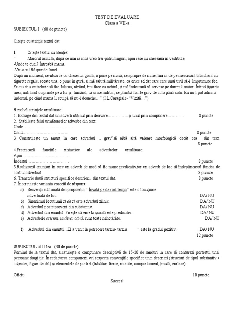Test de Evaluare 7 | PDF