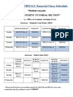 Tutorial Schedule - Spring 2020 MAT 110