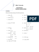 BRAC University Function Domain and Range Tutorial Sheet