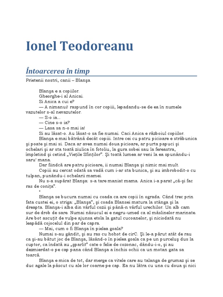 Ionel Teodoreanu-Intoarcerea in Timp-Blansa 02 | PDF