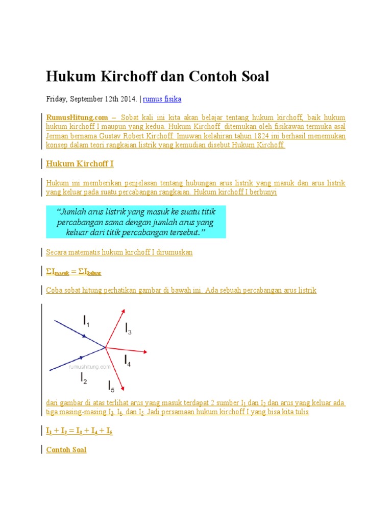 Hukum Kirchoff Dan Contoh Soal