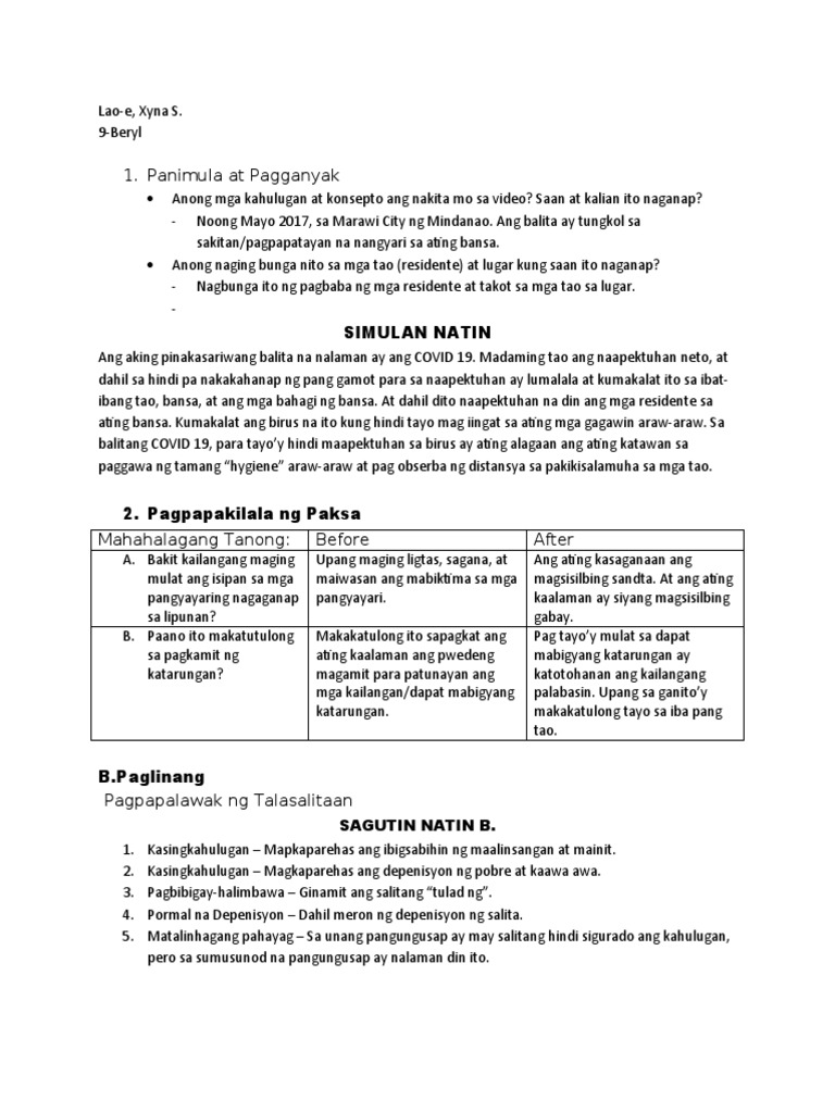 Flipino Mga Gawain Pdf
