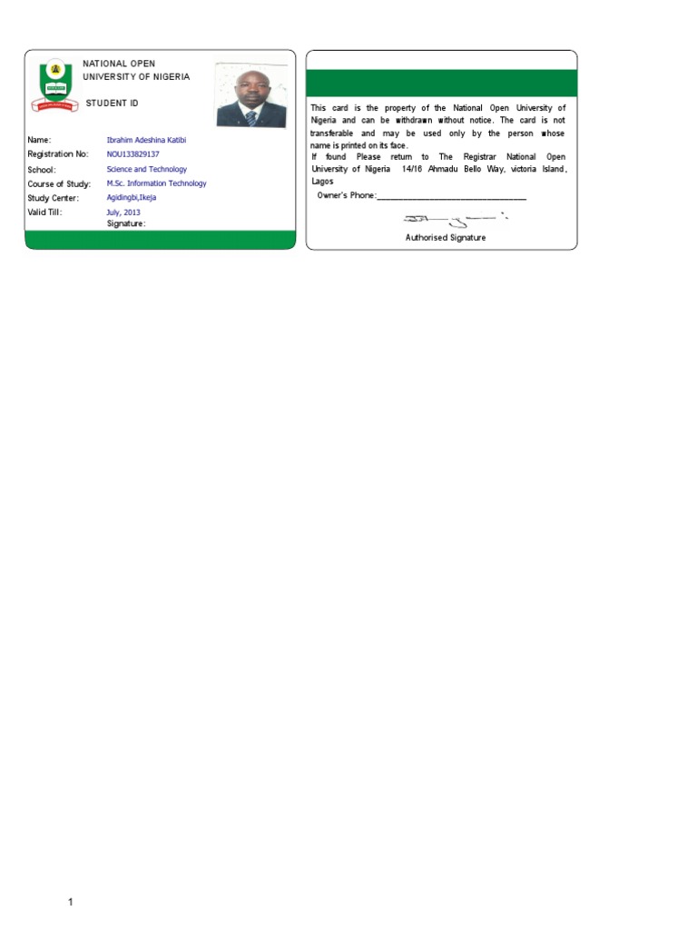 Open University Id Card