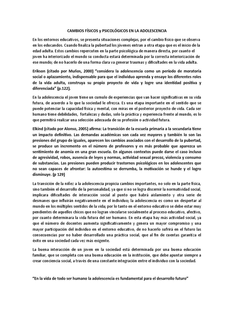Cambios en la Adolescencia: Físicos y Psicológicos | PDF | Adolescencia ...