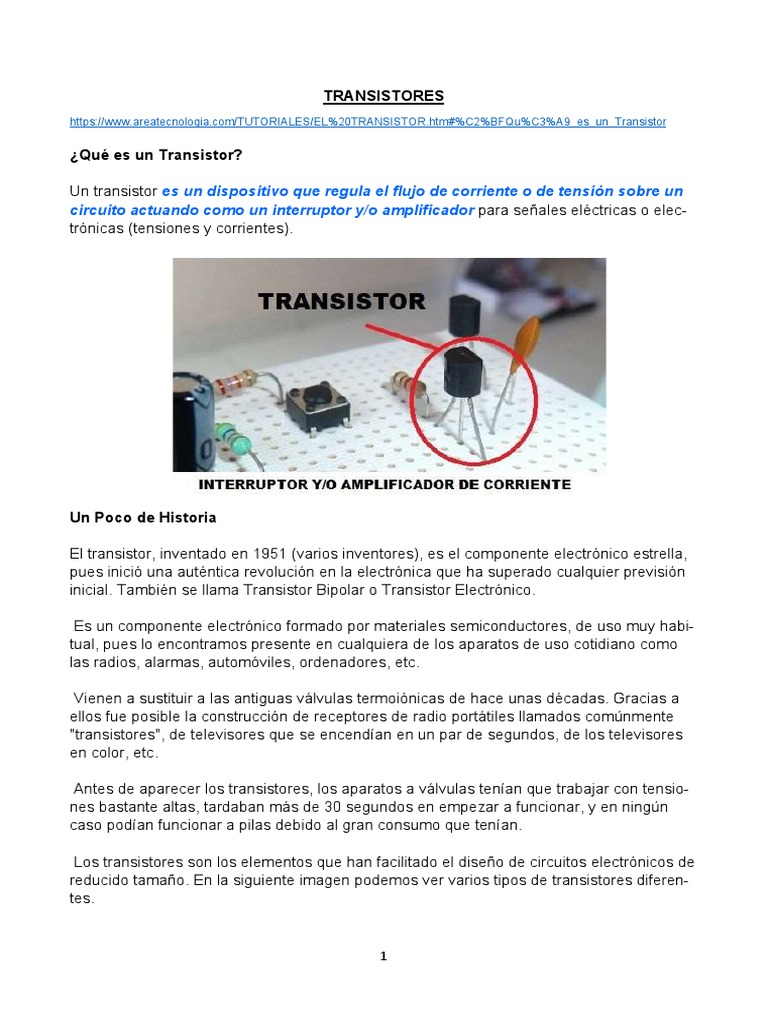 TRANSISTORES Qué Son y Como Funcionan PDF | PDF | Transistor de unión ...