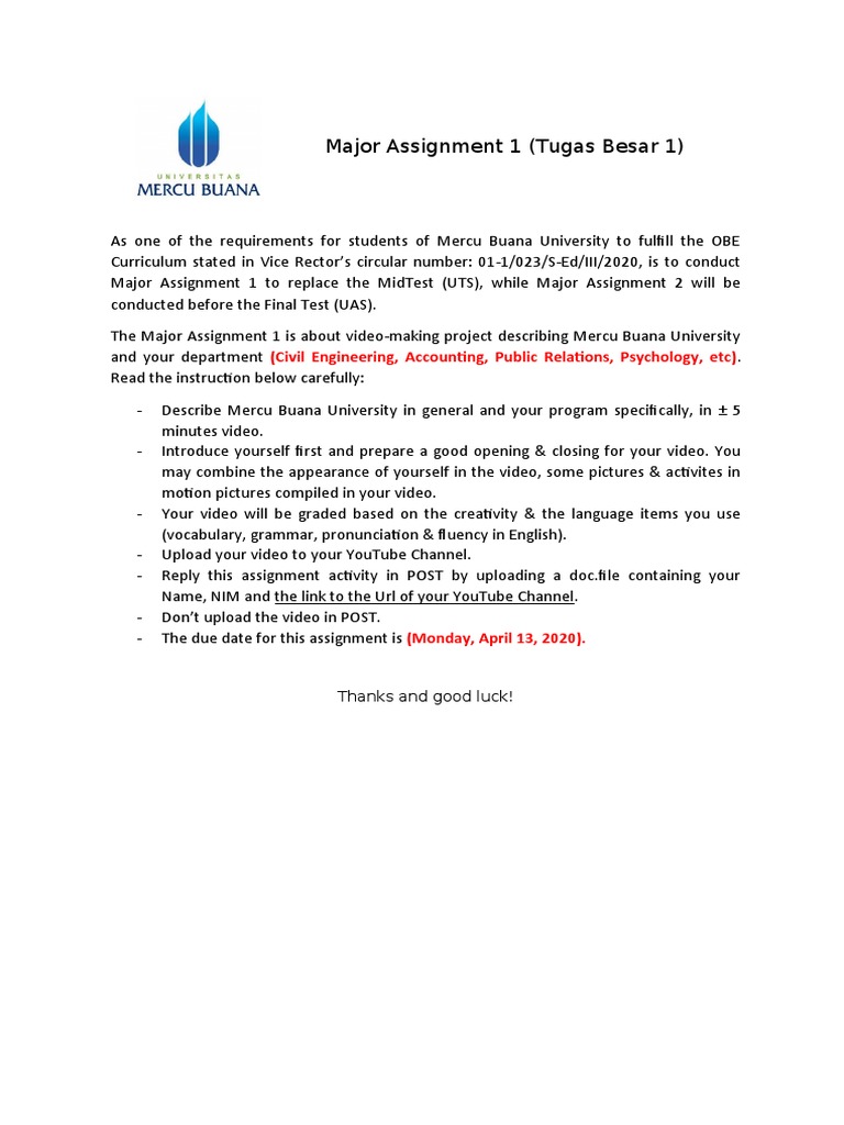 Major Assignment 1 Video Project Guide | PDF | Business | Technology ...