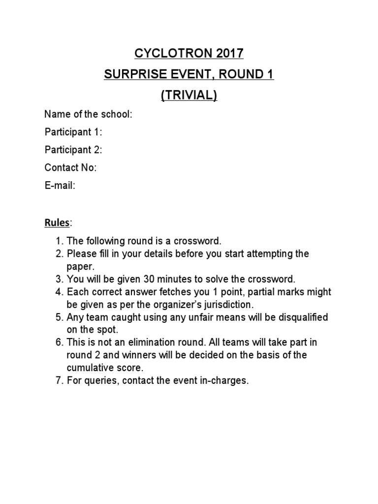 Surprise Event Crossword PDF