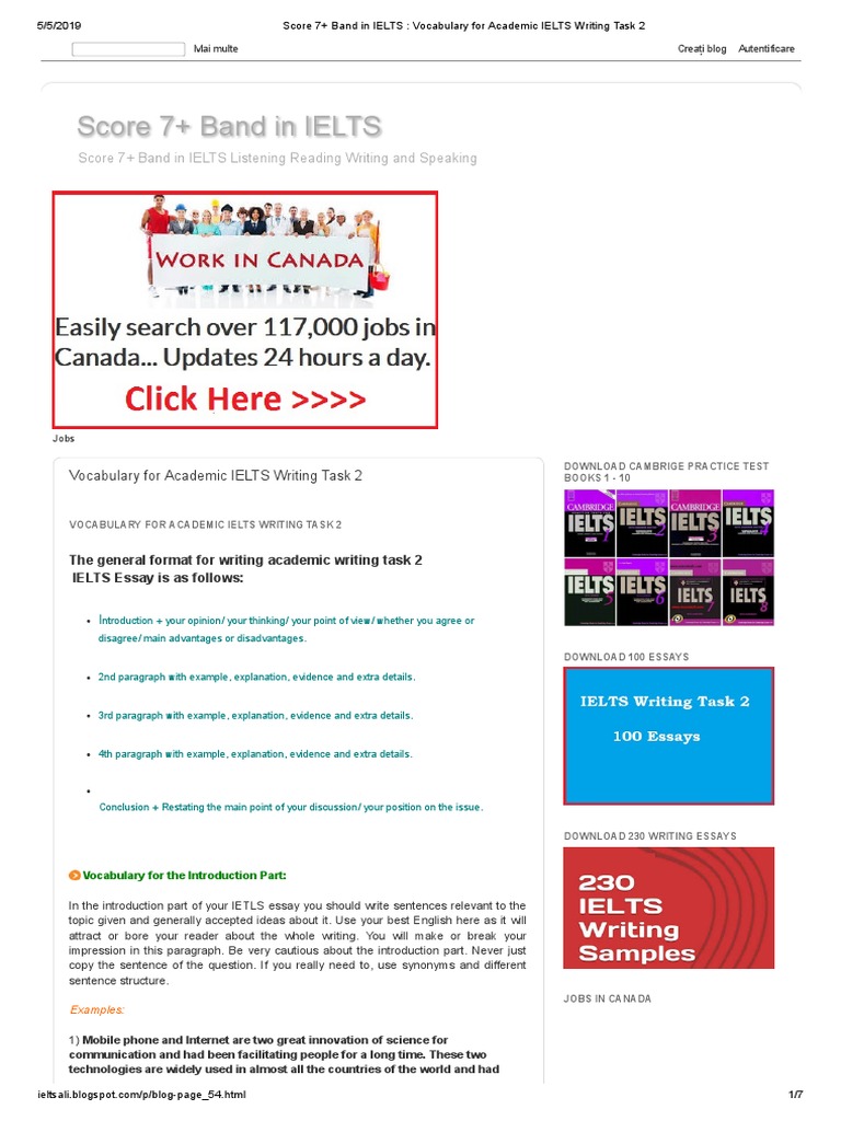 Score 7+ Band in IELTS - Vocabulary For Academic IELTS Writing Task 2 ...