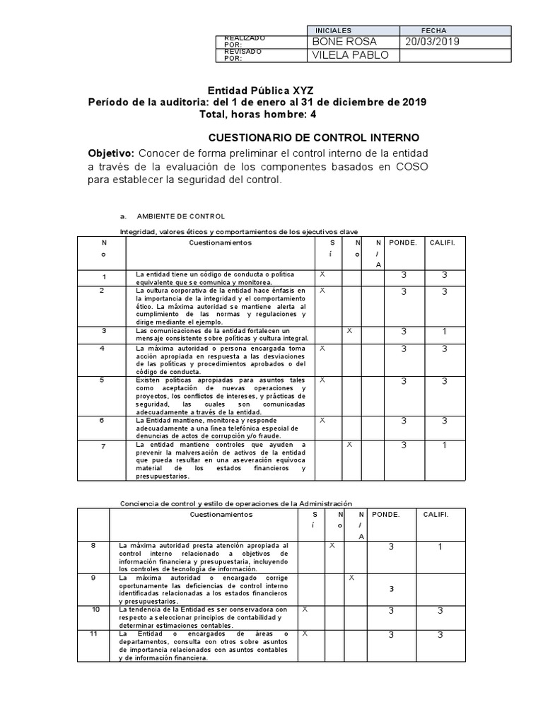 Auditoría de Control Interno 2019 | PDF | Contabilidad | Evaluación de ...