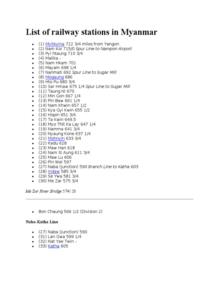 Myanmar Railway Stations List | PDF | Myanmar | Violence