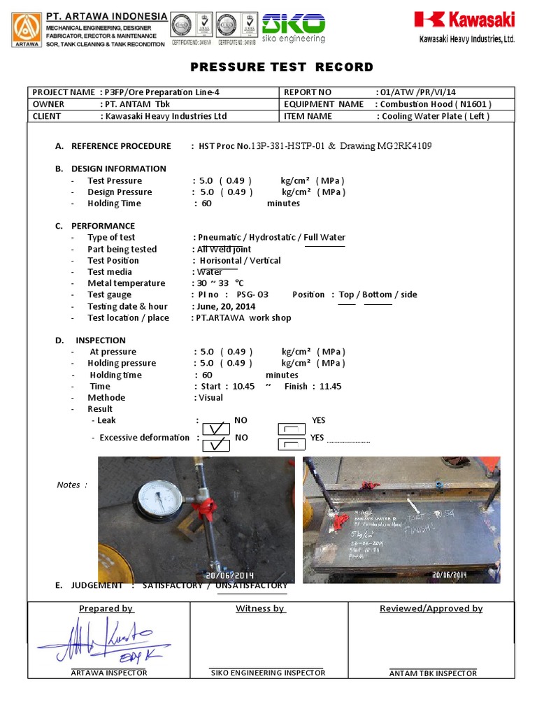 Pressure Test Record PDF Leak Pressure