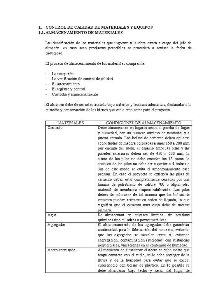 Control de Calidad de Materiales y Equipos | PDF | Cemento | Acero