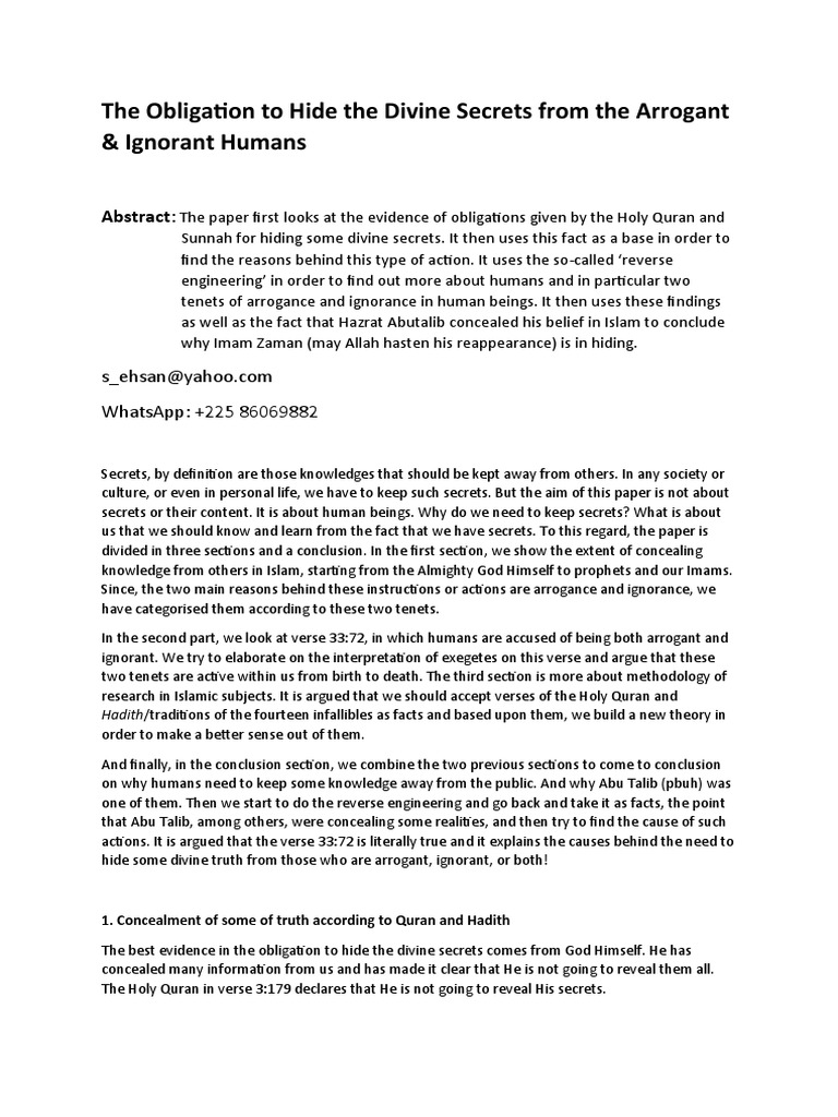 The Obligation To Hide The Divine Secrets Quran Islam
