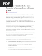 5 Consejos y 5 Actividades para Fomentar El Pensamiento Crítico en El Aula