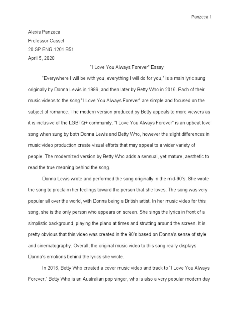 I Love You Always Forever Essay 1 Pdf Songs Entertainment General