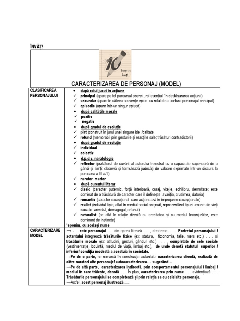 Caracterizare Personaj | PDF