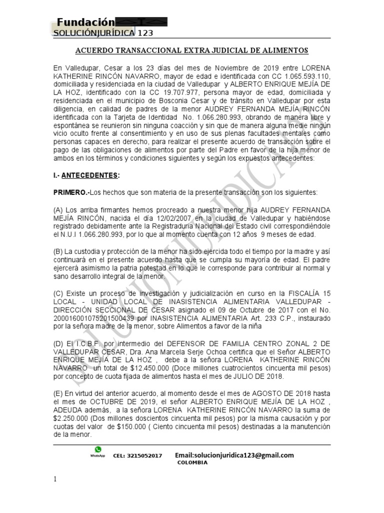 Acuerdo Transaccional Alimentos | PDF | Justicia | Crimen y violencia