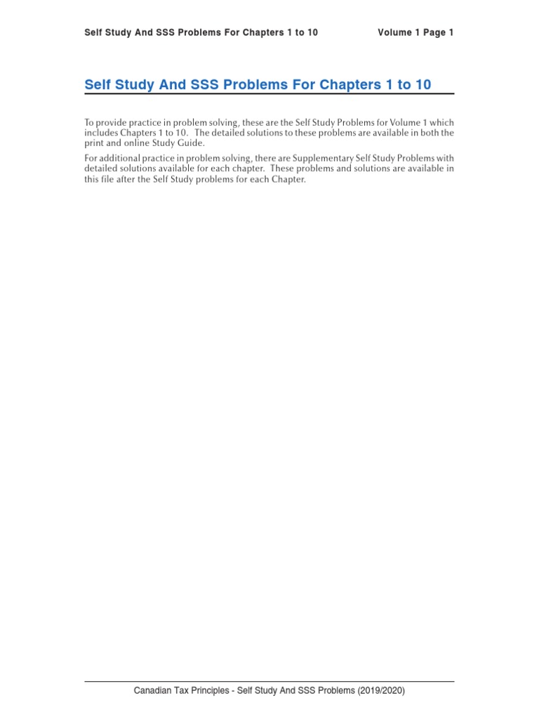 Self Study And Sss Problems For Chapters 1 To 10 Volume 1 Page 1 Tax Deduction Taxes