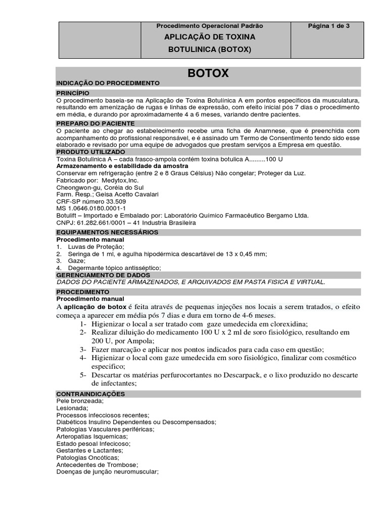 Protocolo de Aplicação de Botox | PDF | Toxina botulínica | Tratamentos ...