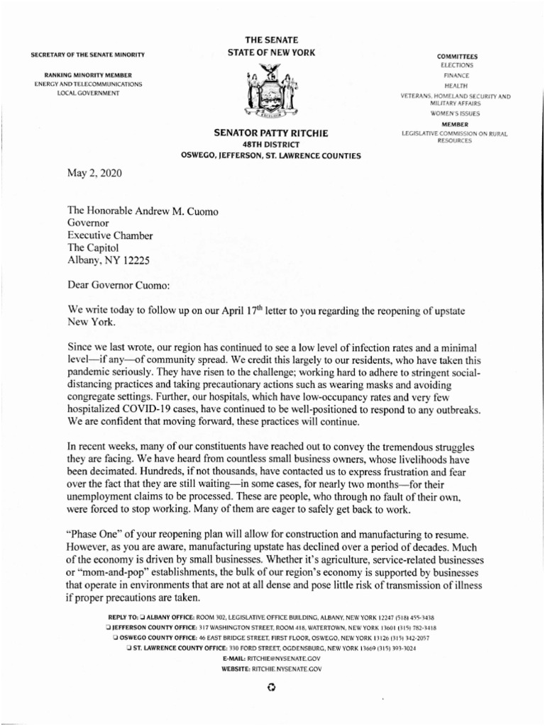 14-14-140 Letter To Governor Cuomo Re Reopening