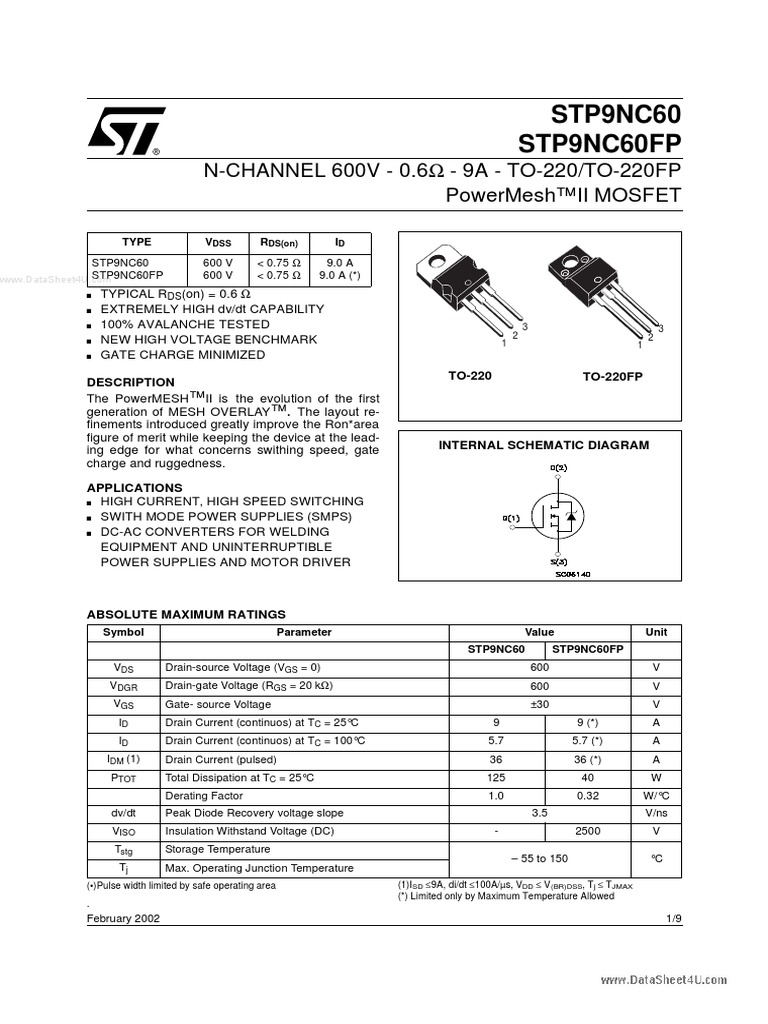 Datasheet - HK p9nc60 41128 PDF | PDF | Field Effect Transistor | Diode
