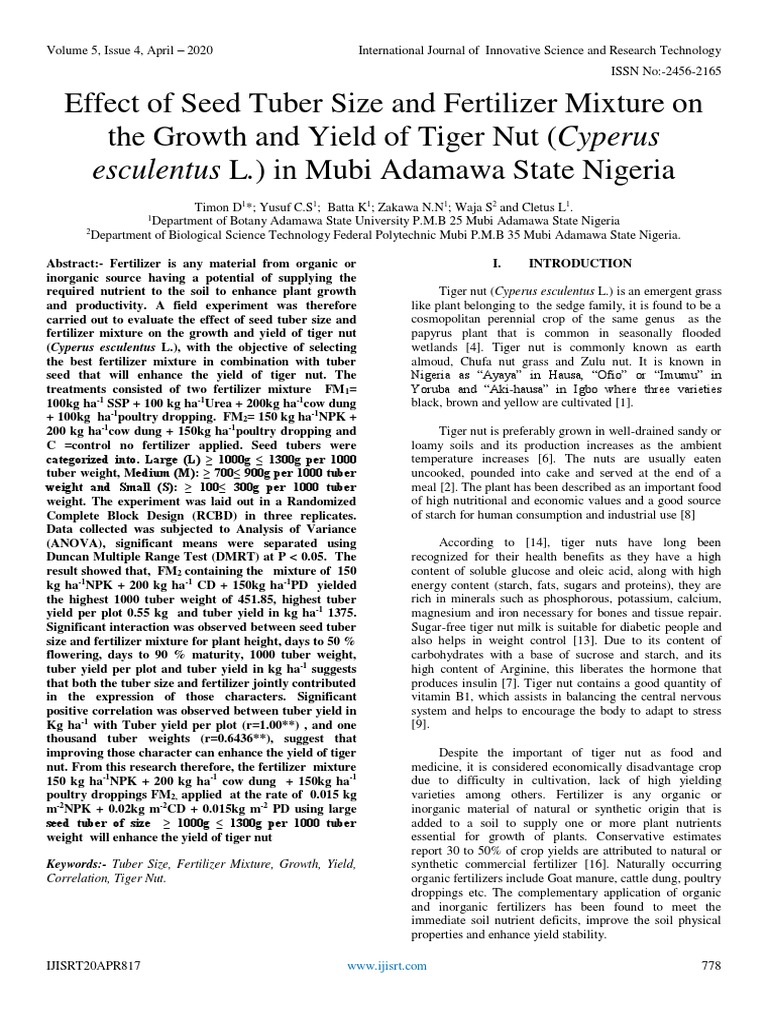 Effect of Seed Tuber Size and Fertilizer Mixture | PDF | Fertilizer ...