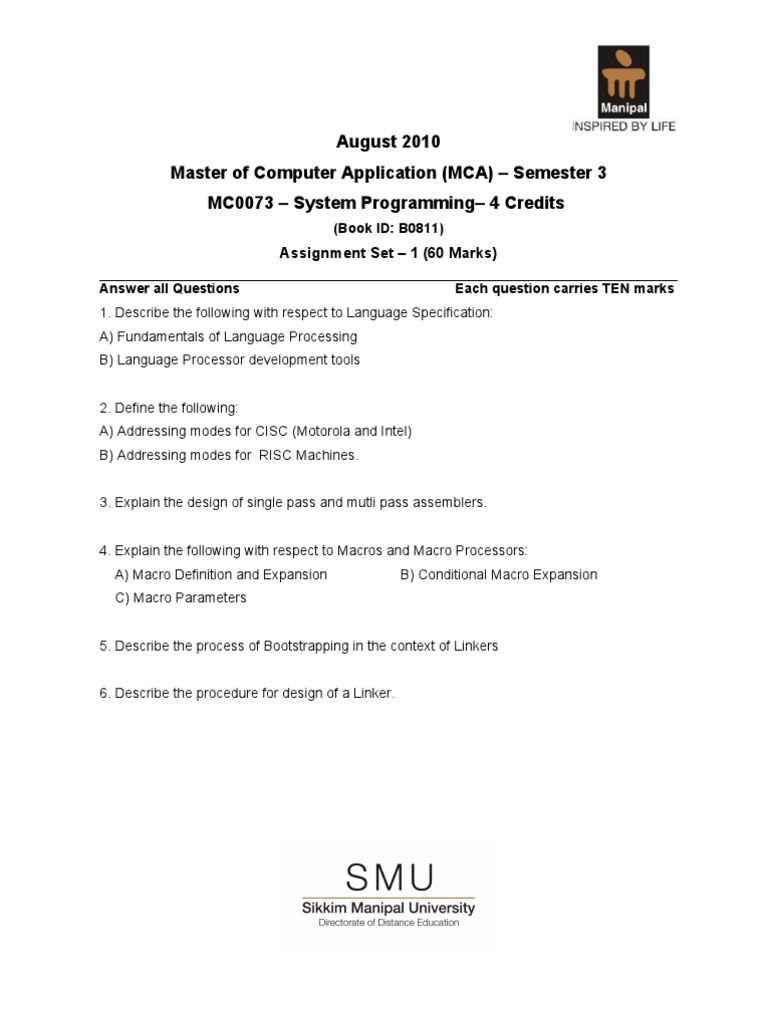 MCA System Programming Assignments | PDF | Computers