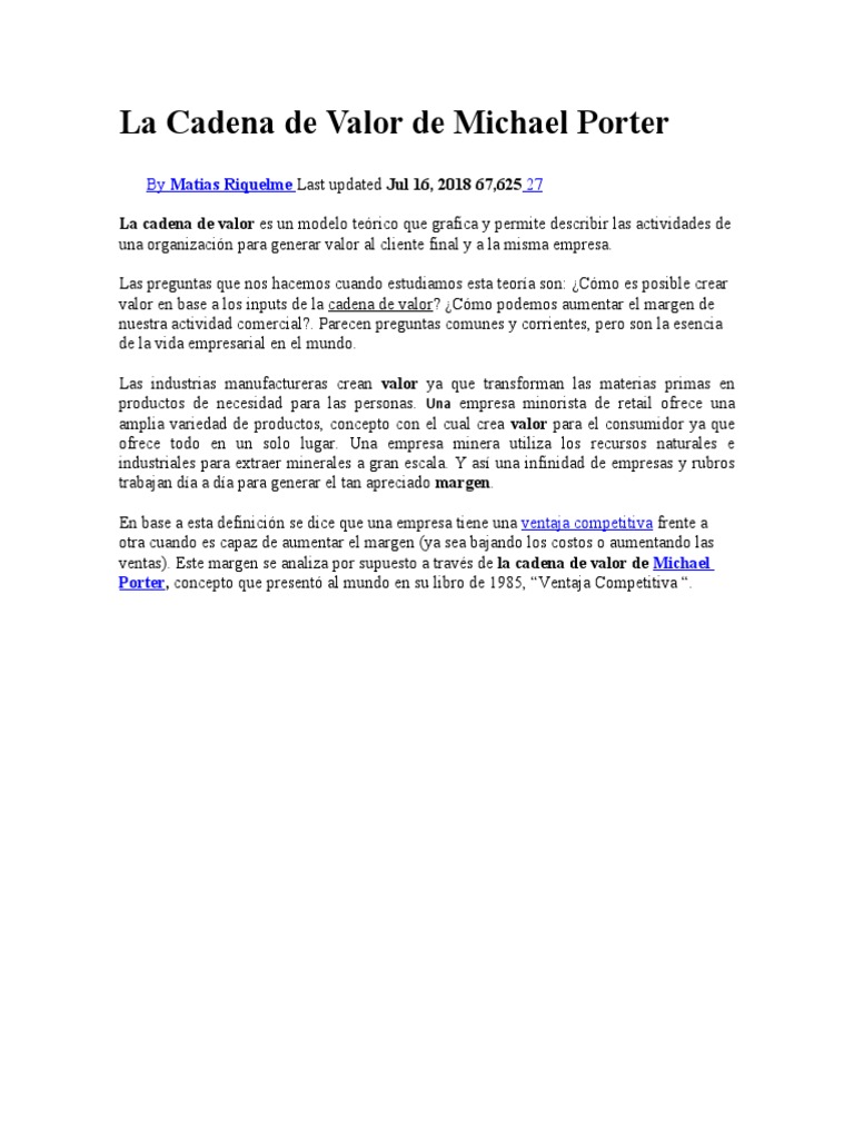 La Cadena de Valor de Michael Porter | PDF | Cadena de valor | Logística