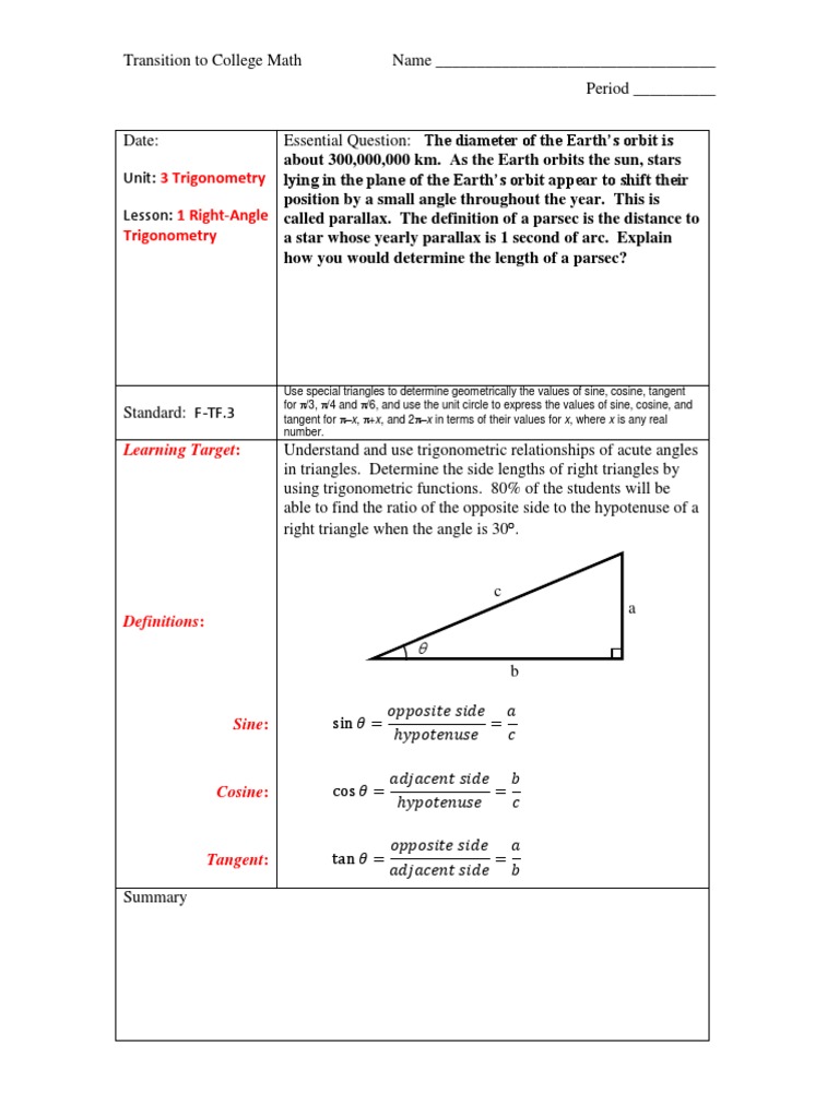 3 Trigonometry 1 Right-Angle Trigonometry: Learning Target | PDF ...