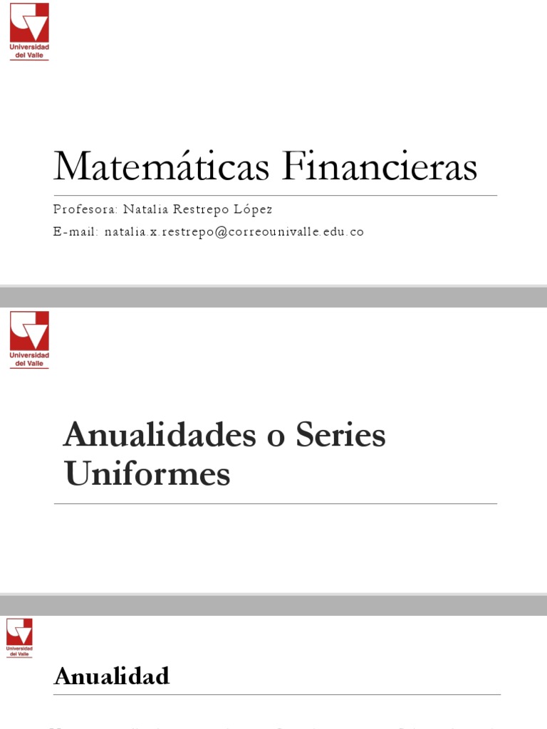 Anualidades en Matemáticas Financieras | PDF | Finanzas Matemáticas ...