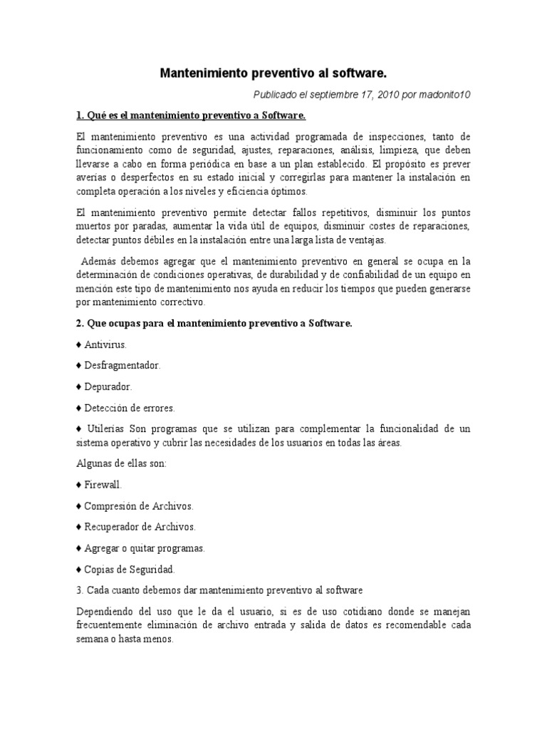 Mantenimiento Preventivo de Software | PDF | Apoyo | Archivo de computadora