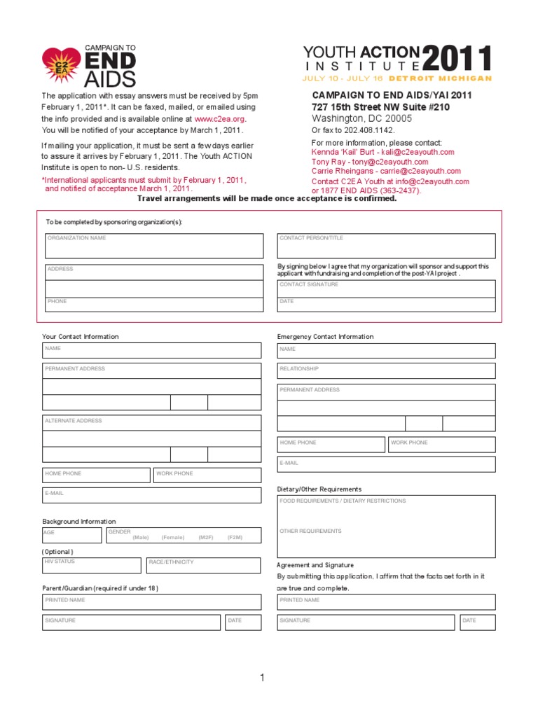 Youth Action Institute Application 2011 | PDF