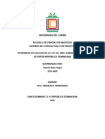 Informe de Aplicación de La Ley No. 6500, Sobre Derecho de Autor en República Dominicana