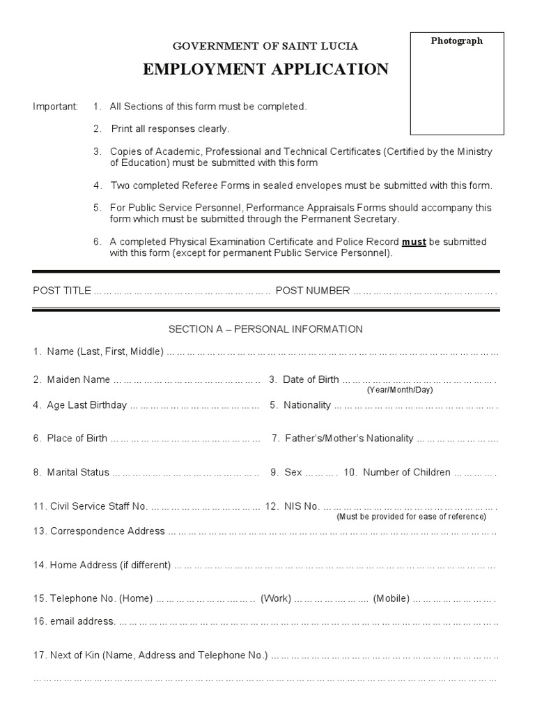 Employment Application Form Government Politics
