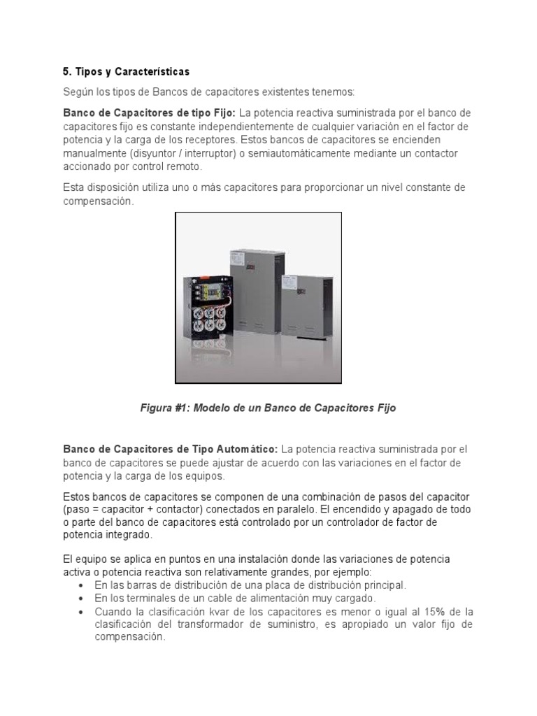Tipos de Bancos de Capacitores | PDF | Condensador | Energia electrica