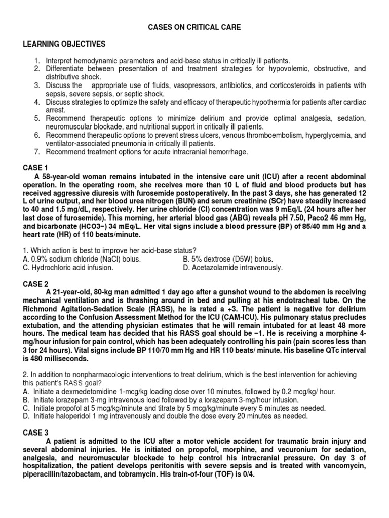 Case Study On Critical Care PDF | PDF | Shock (Circulatory) | Sepsis
