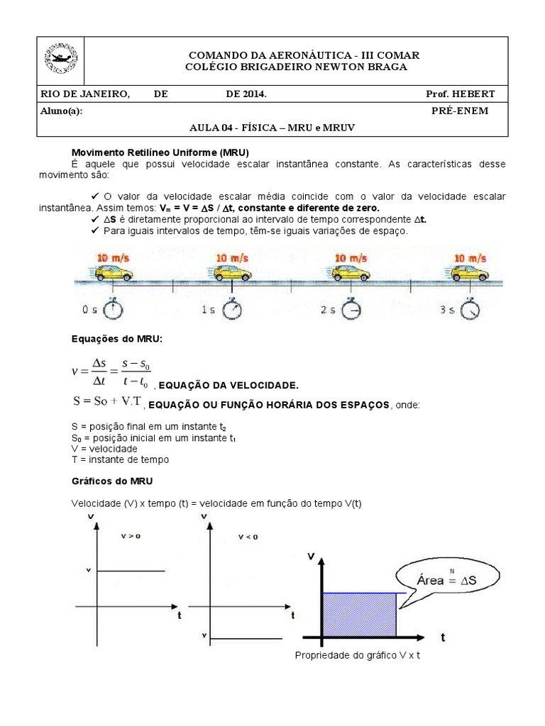 MRU e MRUV: Conceitos e Gráficos | PDF | Velocidade | Quantidades físicas