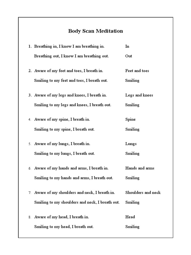 Body Scan Meditation PDF | PDF | Language Arts & Discipline | Self ...