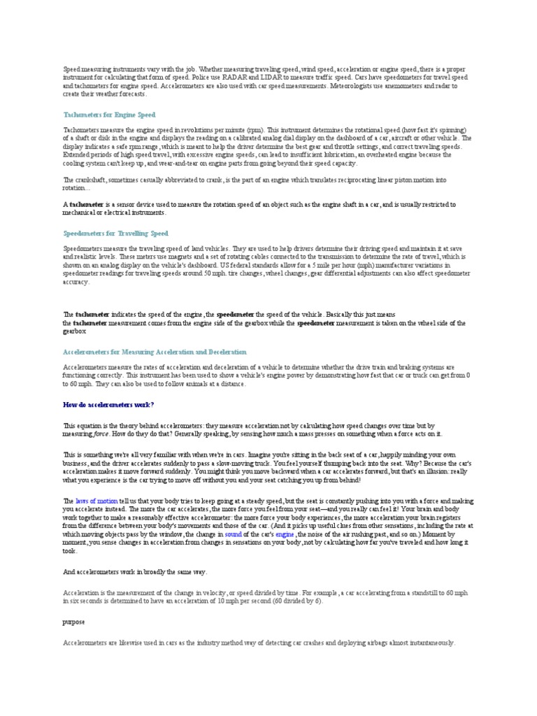 Overview of Speed Measuring Instruments | PDF | Accelerometer ...