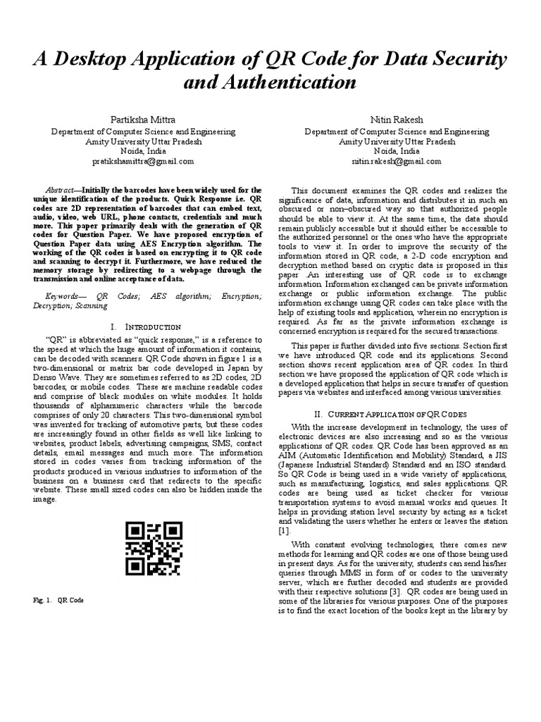 A Desktop Application of QR Code For Data Security and Authentication ...