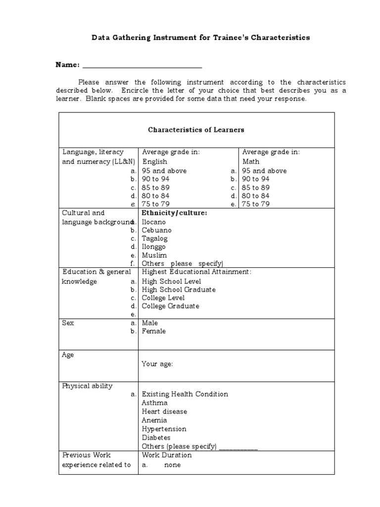 1.data Gathering Instruments PDF Learning Styles Learning